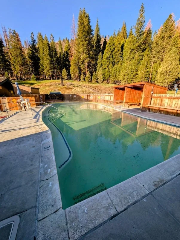 The hot pool at Grover Hot Springs State Park, in the pines above Markleeville.