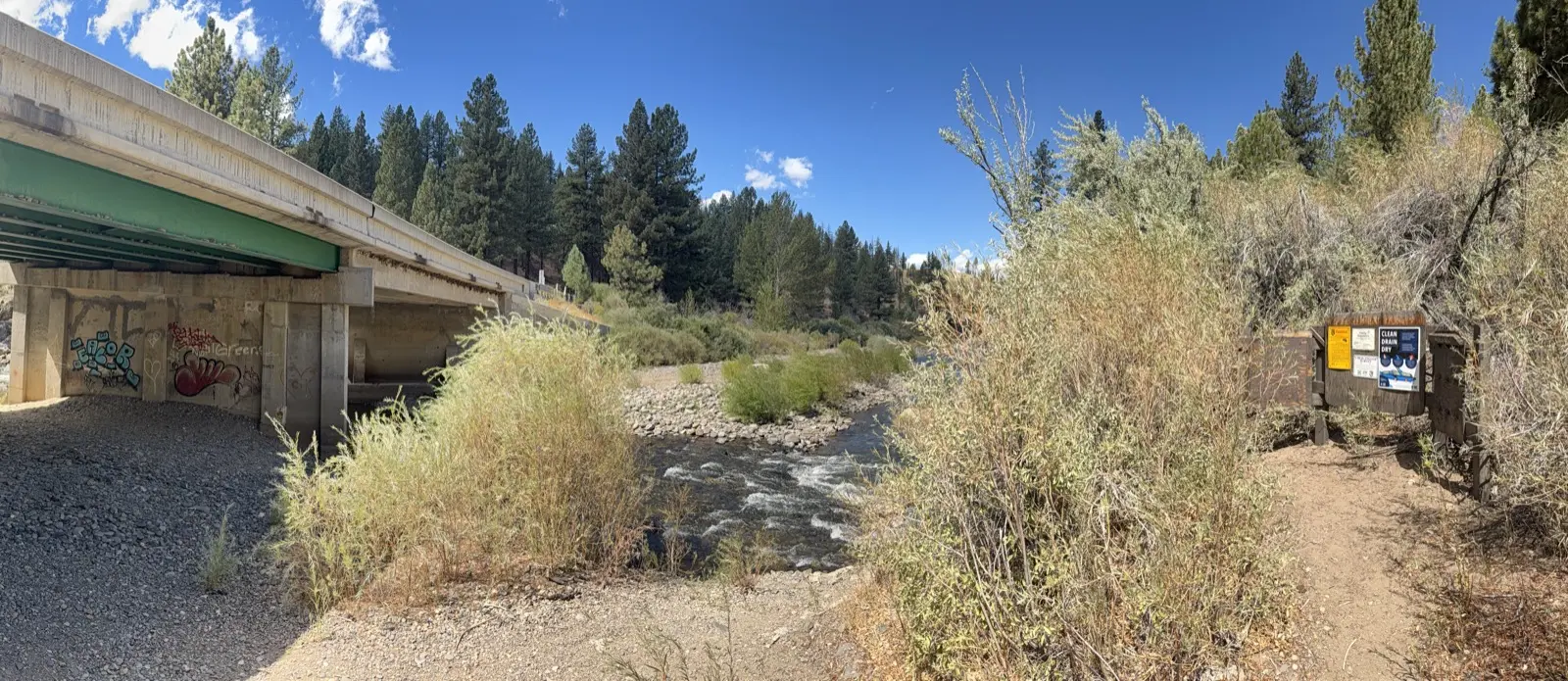 Hangman's Bridge — the Highway 89 crossing of the East Fork, with the put-in below it.