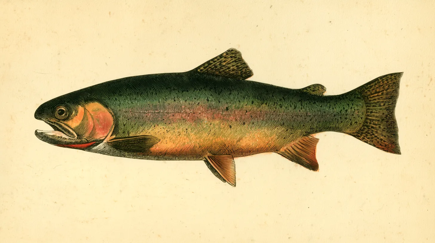Illustrative field-journal plate of a Lahontan cutthroat trout with a crimson slash under its jaw.